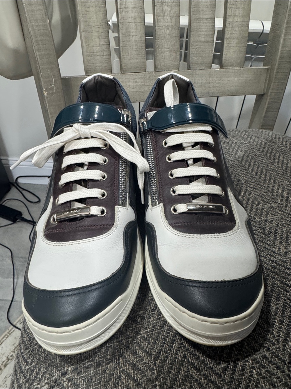 Christian Dior Men's Low-Top Leather Sneakers in White, Black & Dark Brown - Picture 7 of 8